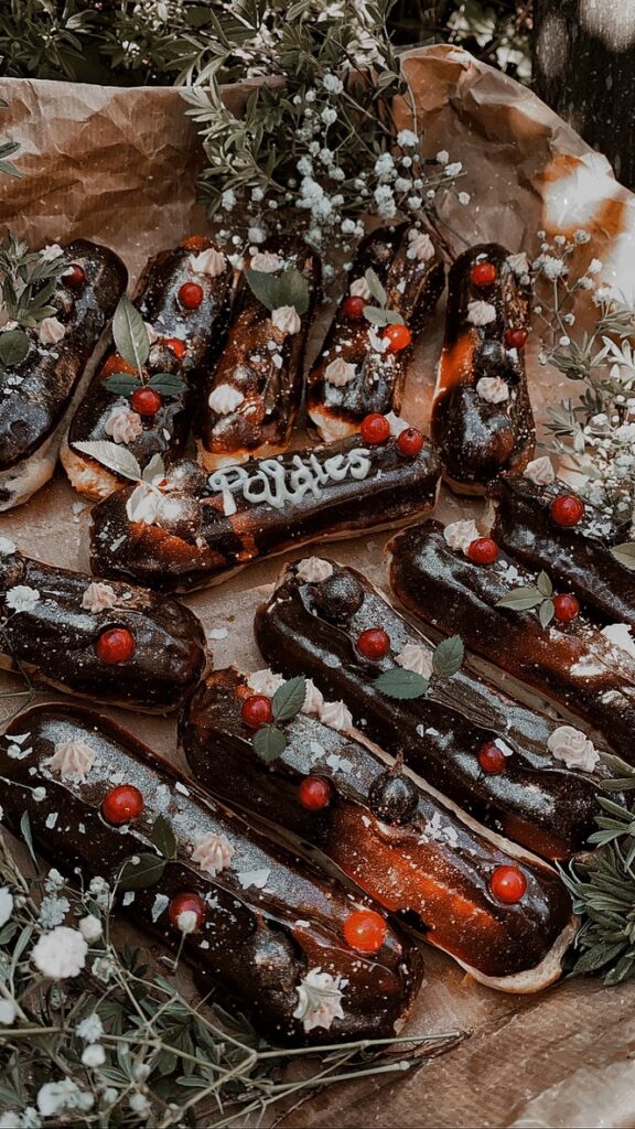 a plate of desserts with chocolate and cranberries